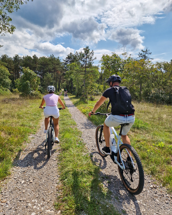 Two cyclists on their way to the forest 