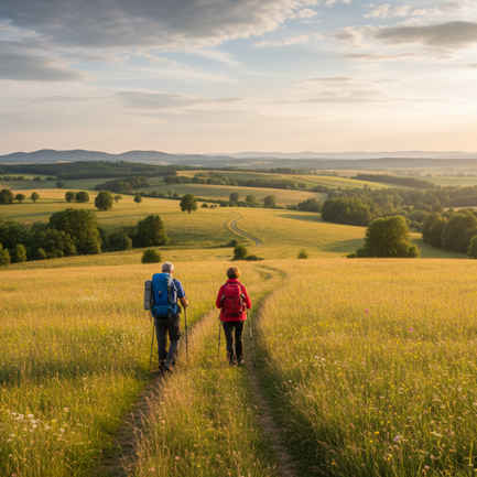 A couple hiking in Southern Burgenland.