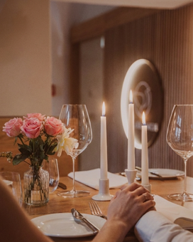 Picture of a crane, romantically set table with candlelight
