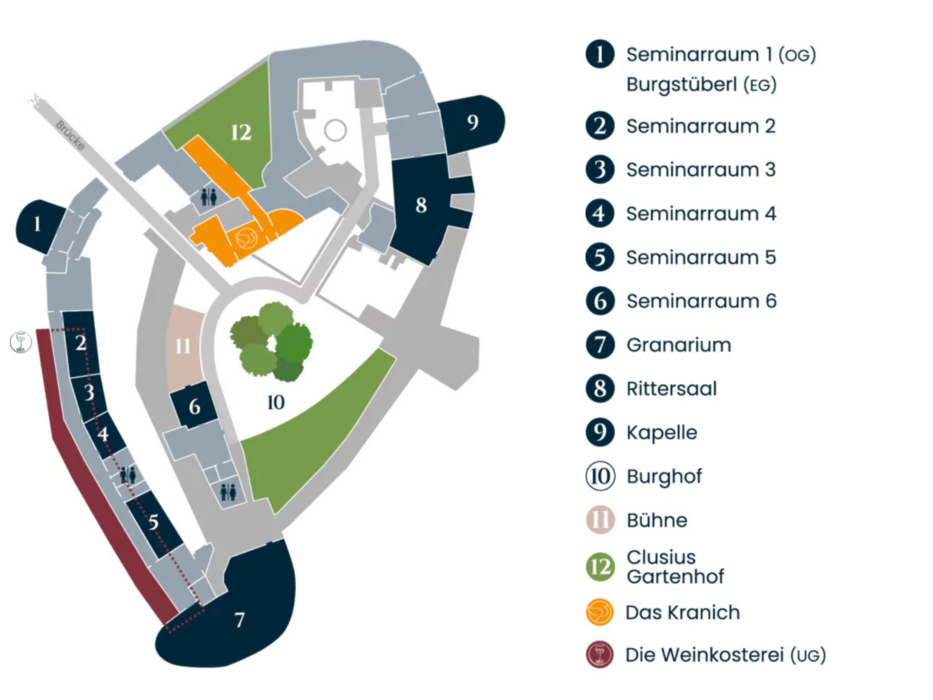 Location plan of all seminar rooms in the Seminarhotel Schlaining.
