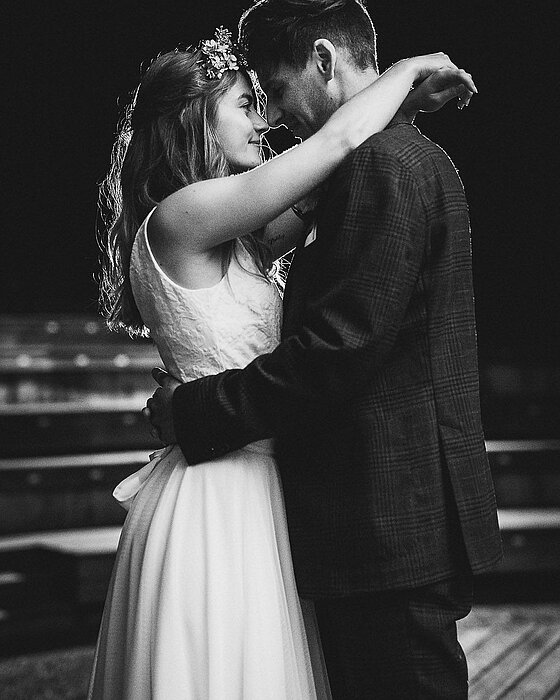 Dancing bridal couple.