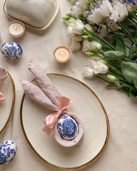 Close-up of plate with Easter decorations