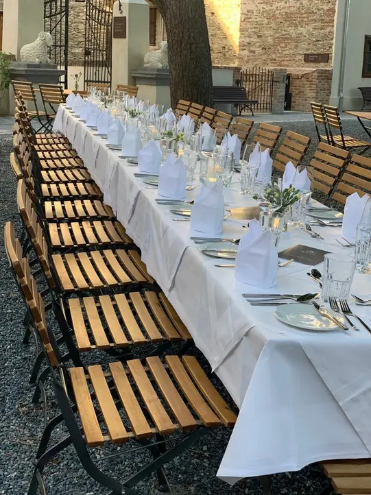 Set table in the inner courtyard of Schlaining Castle.