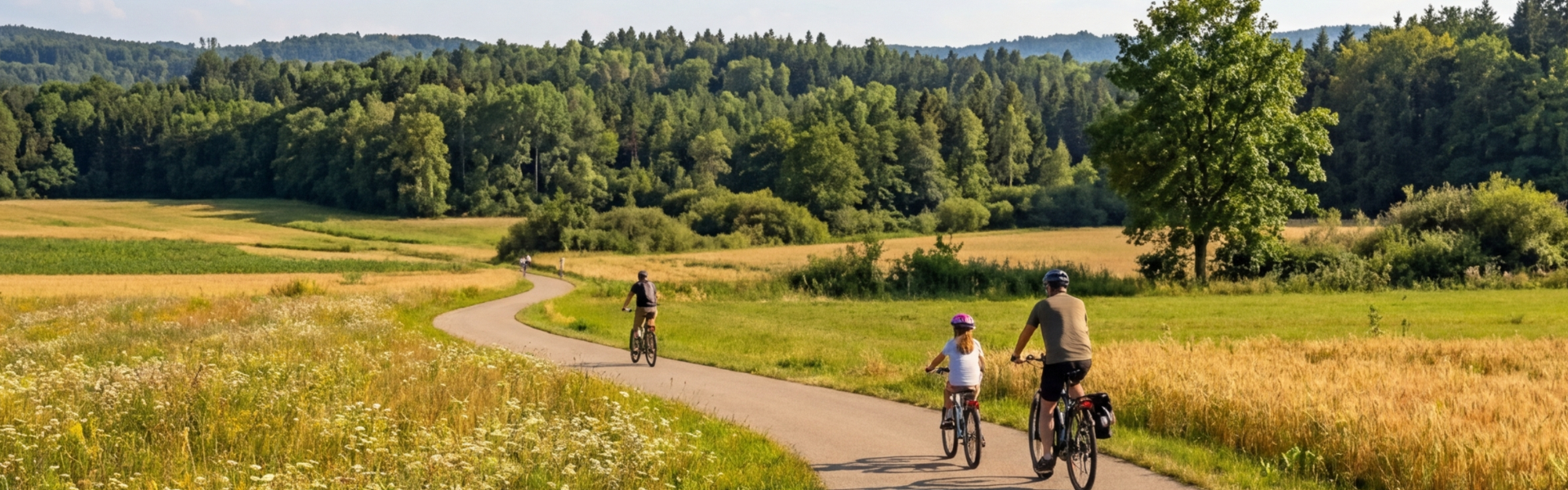 A cyclist on a bike path.