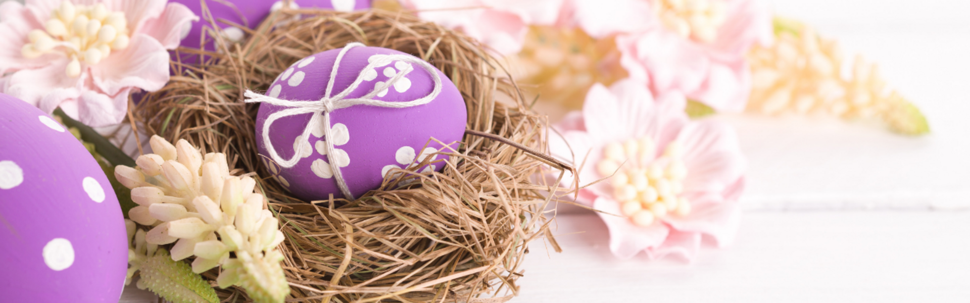 Easter nest with painted eggs.