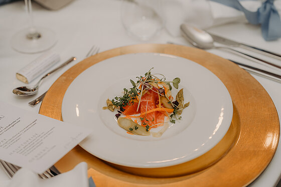 Festive salmon dish on a beautifully set table